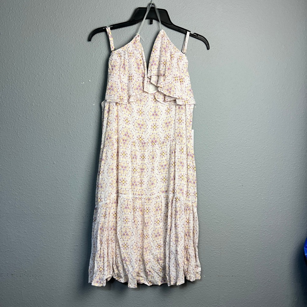 SO Womens Cold Shoulder Trapeze Dress Floral Print White Purple XL Vacation